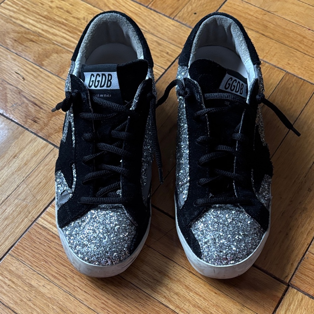 Golden Goose Black and Silver Glitter Sneakers